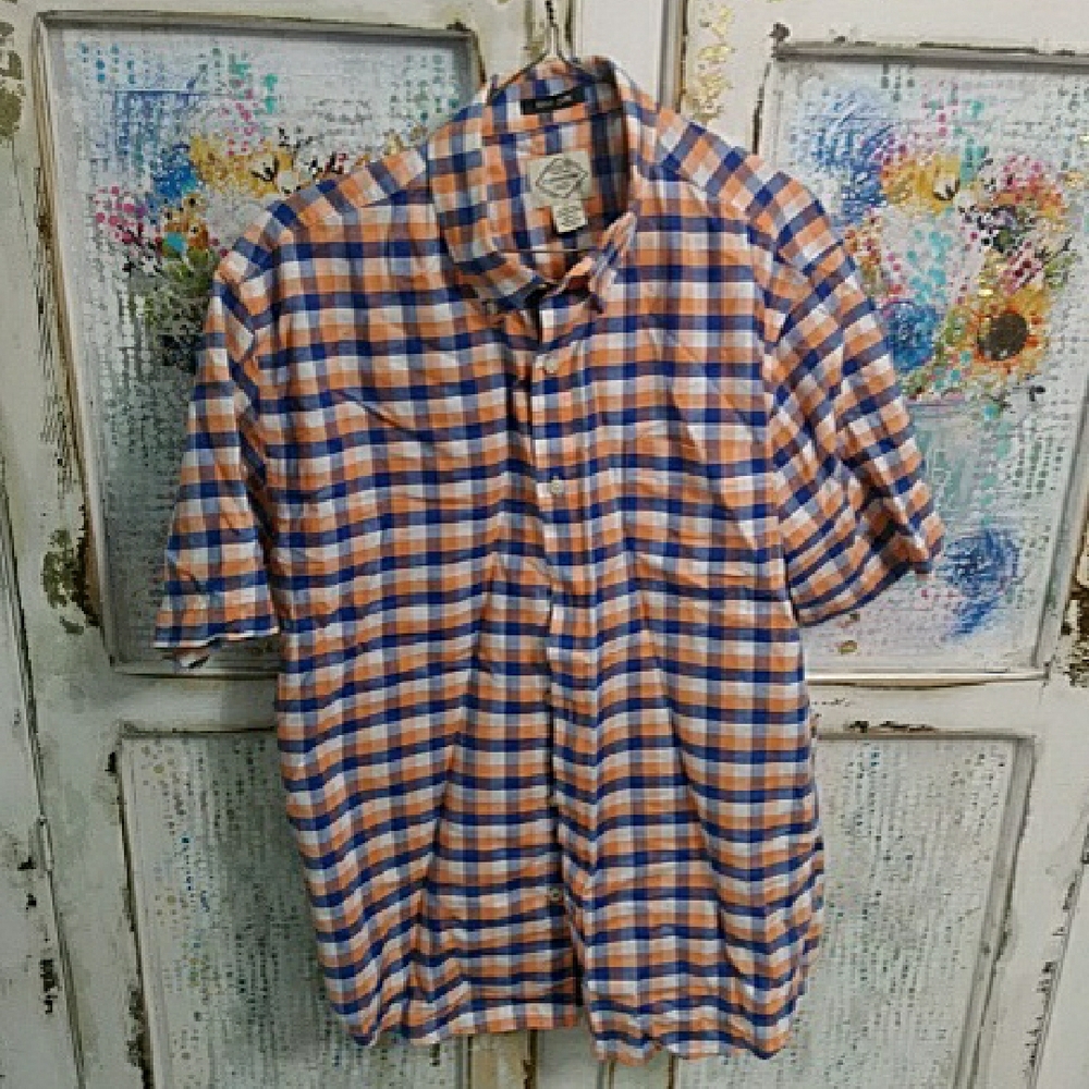 Men's Orange and Blue and white Checkered Shirt